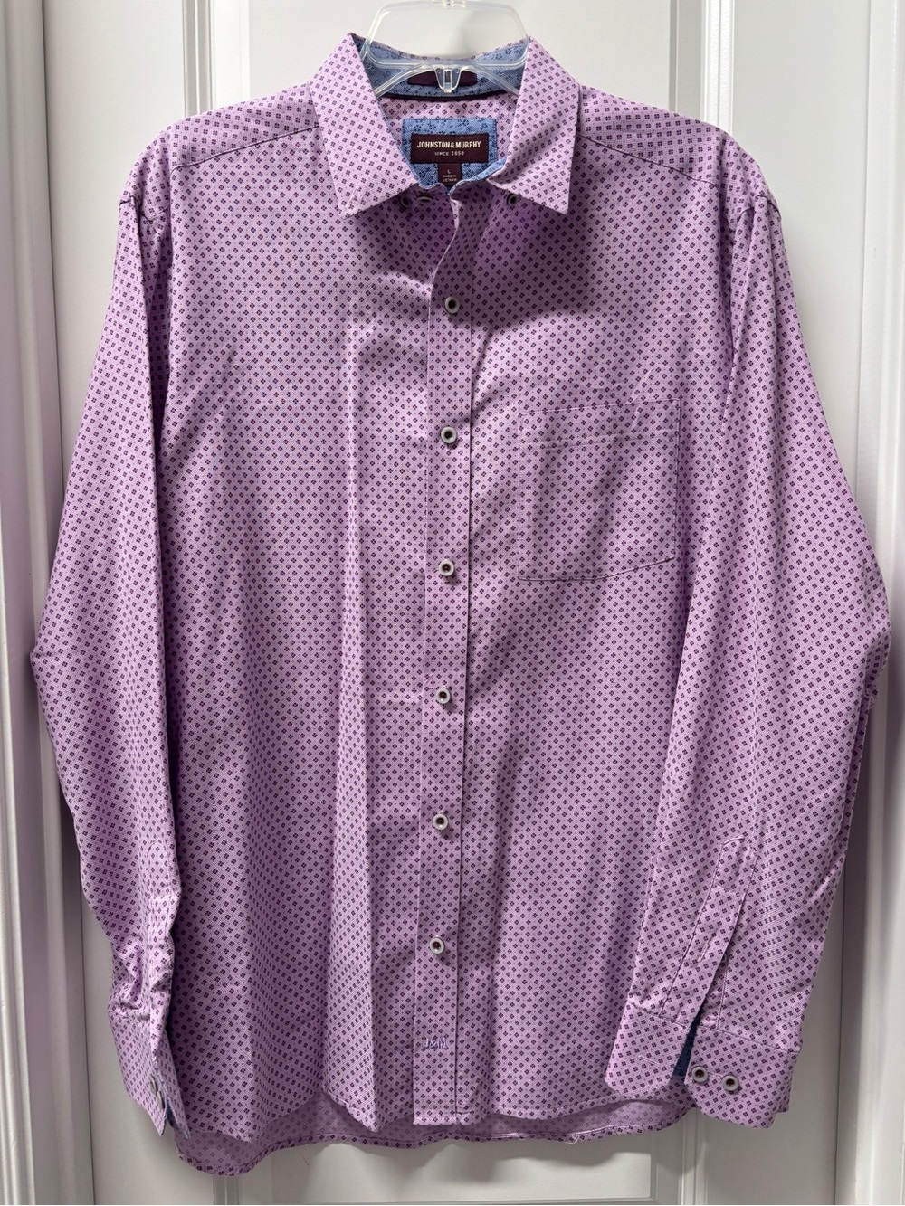 Johnston & Murphy Men's Lavender Geometric Dress Shirt- 100% Cotton- Size Large